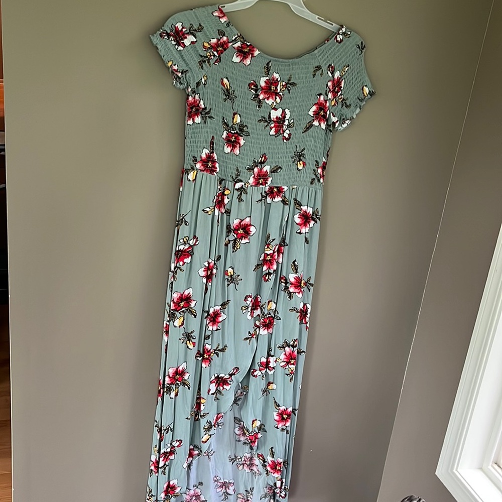 Green floral high low dress